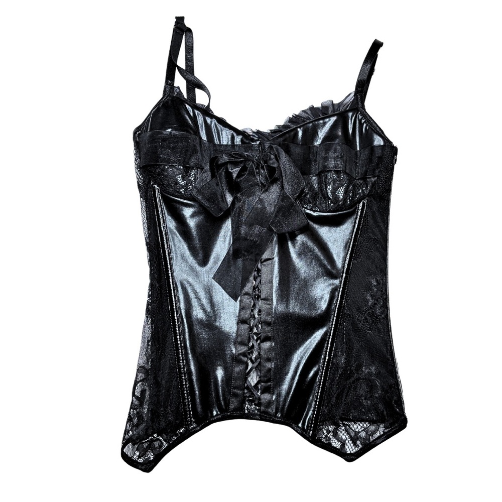 NWT Black Faux Leather Lace Corset Bustier Coquette Goth Retail $129